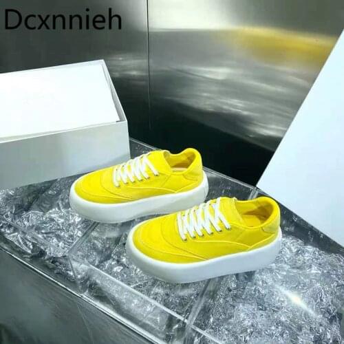 Runway Mixed Colors Thick Sole Cansual Shoes Woman Round Toe Lace Up Height Increasing Shoes Woman Spring New Casual Shoes 2021