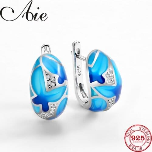 Fine Jewelry for women 925 Sterling Silver Earrings Flying butterflies blue Handmade Enamel with high quality CZ Stud earrings