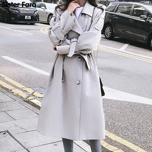 Sister Fara Spring Autumn Full Sleeve Womens Windbreaker Turn-down Collar Single Breasted Lace Up Casual Trench Jacket Female