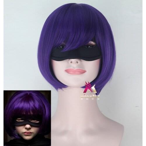 New Movie Kick-Ass Mindy Macready Hit Girl cosplay wig Chloe Grace purple role play hair wig costumes with eye mask +wig cap