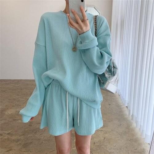 2021 New Autumn Women Sets 2 Piece Outfits Loose Pullover Matching Short High Waist Tracksuits Korean Fashion Wild Lady Suits