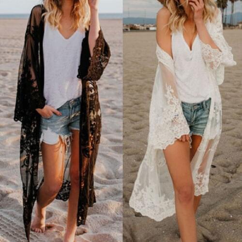 New Women Chiffon Kimono Lace Loose Cardigan Bikini Cover Up Wrap Beachwear Beach Dress Beach Cover Up Pareo Robe De Plage