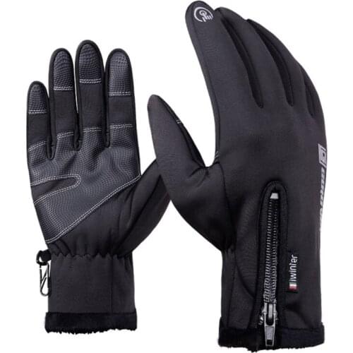 Winter ski cycling gloves male touch screen winter warm thick velvet windproof cold burr riding mens PU gloves