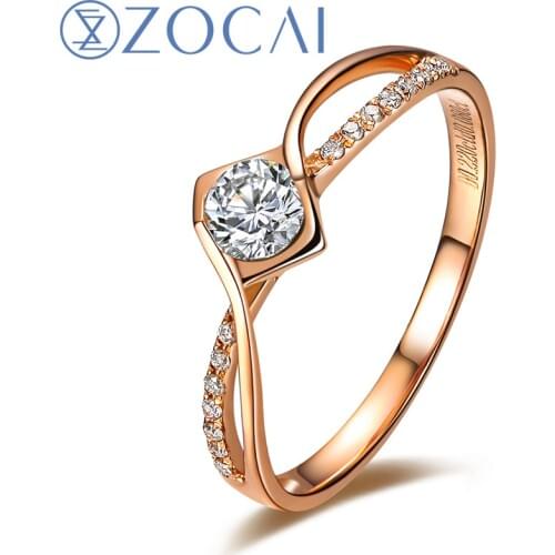 ZOCAI BRAND LOVE NATURAL REAL 0.20 CT CERTIFIED I-J / SI DIAMOND ENGAGEMENT RING ROUND CUT 18K ROSE GOLD JEWELRY W00182