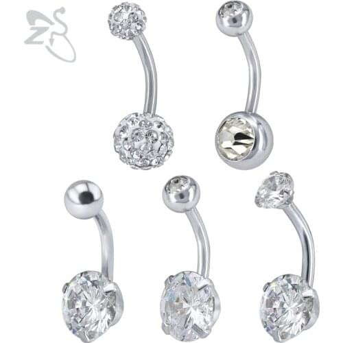 ZS 5pcs/lot Stainless Steel Navel & Bell Button Rings Crystal Belly Ring Piercing Nombril Navel Piercing Omblig Sex Body Jewelry