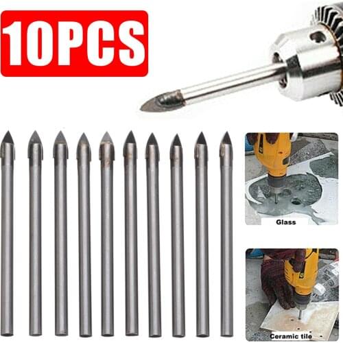 10Pcs Glass Carbide Drill Head 6mm Glass Drill Bit Set Ceramic Drill Bits Tungsten Carbide Drill Bit For Ceramic Tile