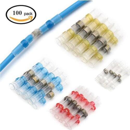 100PCS Solder Seal Wire Connectors Heat Shrink Butt Connectors Electrical Wire Terminals Marine Insulated Butt Splices