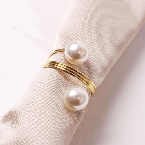 12pcs Pearl Napkin Ring Beaded Bow Buckle For Kitchen Hotel Wedding Banquet Family Christmas Parties Dinner Table Decoration