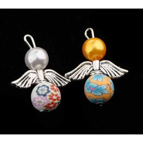 20 Pieces Tibetan Silver Charms Pendants with Angel Wing Bead