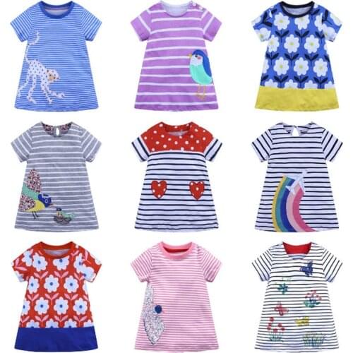 2021 Summer Style Cotton Dress for Girls Kids Clothes Short-Sleeved O-Neck Princess Cartoon Dresses 1-6 Years Old