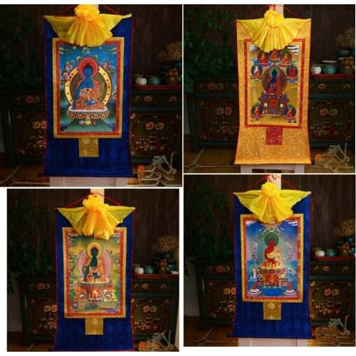 4P--Wholesale Buddhist supplies--60CM Thang-ga -efficacious Protection Amitabha Sakyamuni the Medicine Buddha Thangka painting