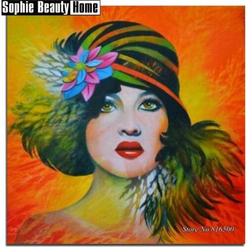 Diamond Embroidery Modern Lady&Hat Mosaic Crystal 5D Cross Stitch Full Drill Diamond Painting DIY Sticker Decor Pattern 188060