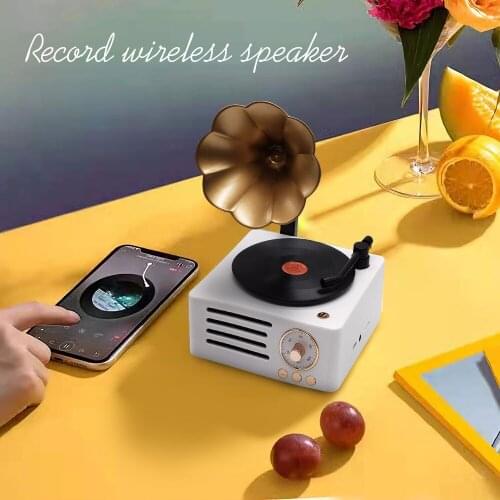Retro vinyl record wireless bluetooth speaker portable mini phonograph stereo subwoofer FM radio TF music player caixa de som