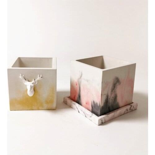 Large 12cm Square Concrete Flower Pot Silicone Mold Succulent Planter Silicone Mold Homemade Succulent Plant Pot Molds