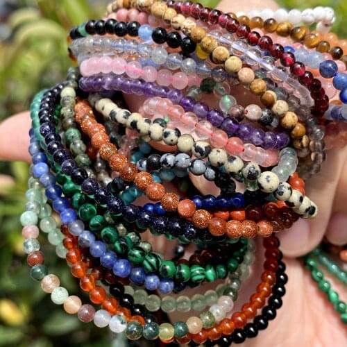 2/3/4mm Natural Stone Beads Loose Spacer Agate Rose Quartz Crystal Amethyst Beads For Jewelry Making Diy Bracelet Necklace