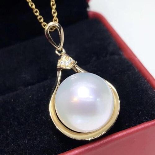 D112 Fine Jewelry 18K Gold Natural Australia Origin White Pearls 13-12mm Pendants Necklaces for Women FIne Pearls Pendants
