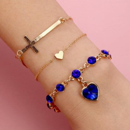 European and American Creative Fashion Love Ocean Heart Crystal Creative Bracelet Alloy Cross Multi-layer Women Hand Jewelry