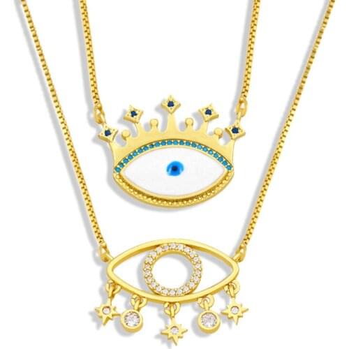 FLOLA Gold Chain Blue Evil Eye Necklace Copper CZ White Stone Short Necklaces For Women Gift Wholesale Jewelry nkew54