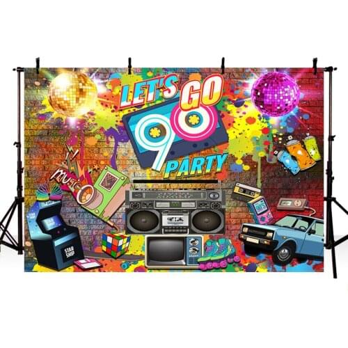 Lets Go 90s Backdrop Back To Hip Pop Photography Background Radio Graffiti Music 80th Themed Party Decoration for Photobooth
