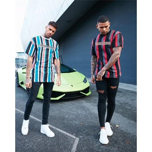 Mens T-shirt 2021 Summer candy strip Man t-shirt Mens Bodybuilding quick-drying Sports Short sleeve shirt Gyms Fitness T-shirt