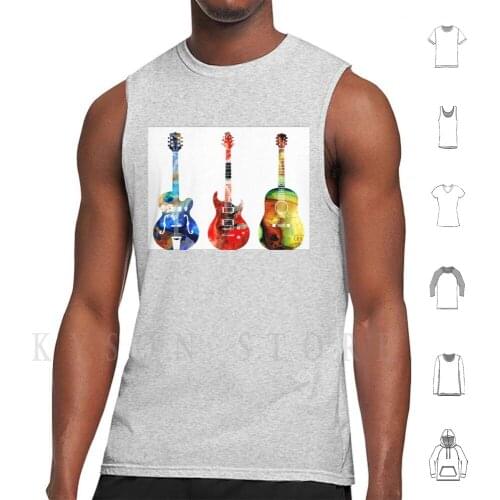 Guitar Threesome-Colorful Guitars By Sharon Cummings Tank Tops Vest Sleeveless Guitar Guitars Bass Bass Guitar Music