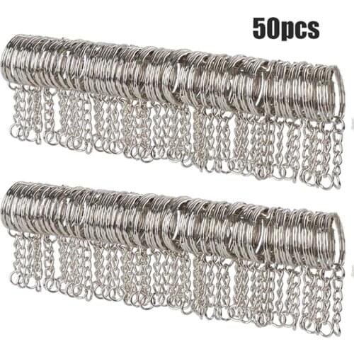 BLUELANS 50Pcs/Set Dia 25mm Polished Silver Key Ring Metal Split with Short Chain Keychain Women Men DIY Key Chains Accessories