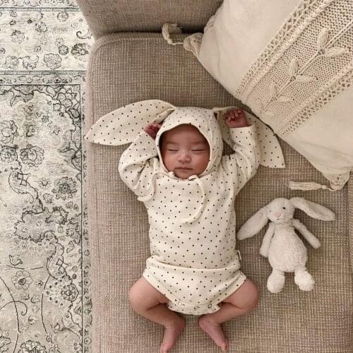 8761 Newborn Clothes Baby Romper Autumn 2021 Small Pentagonal Rabbit Ear Climbing Suit Boys Girls One Piece Clothes with Hat