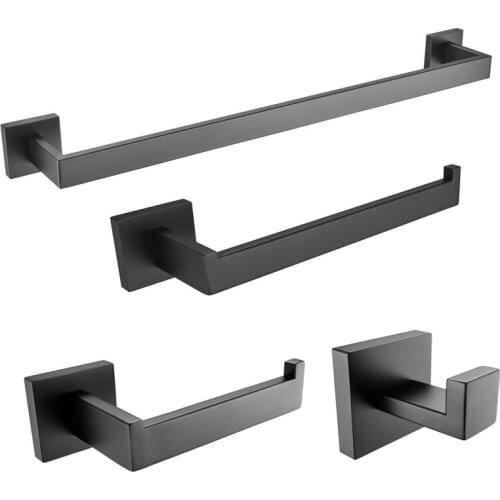 Stainless steel Bathroom Hardware Set Black Robe Hook Towel Rail Bar Rack Bar Shelf Tissue Paper Holder Bathroom Accessories