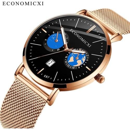 ECONOMICXI Watch Men Watch Stainless Steel With Calendar Small Dial Mens Watch Male Clock Quartz Wrist Watch relogio masculino