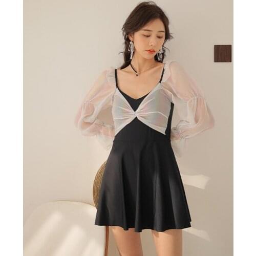 2021 New Swimsuit Women Swimwear Girl Korean Style Two Piece Sets Strap Waist Skirt Swimming Bathing Suit Beach Wear Monokini