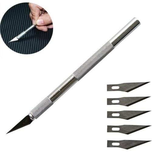 FOSHIO Handle DIY Carving Knife+5pcs Extra Blades Vinyl Car Stickers Film Cutting Tool Woodworking Sculpture Scalpel Art Knife