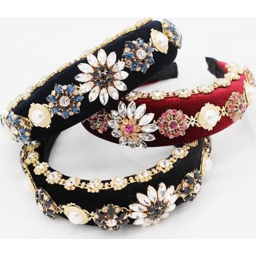 Hot Sale 2021 New Bling Rhinestone Crystal Flower Baroque Headband Padded Diamond Luxury Hairband for Women Hair Accessories