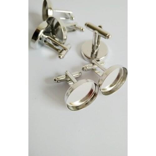 Wholesale Jewelry Accessores Cufflink Blanks Cameo Settings Rhodium Plated Cufflinks Trays for 18mm round Cabochons CFS009
