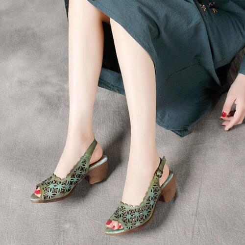 Women Leather Sandals Slip On Embroidery Hollow Out Summer Shoes For Women Handmade Genuine Leather Women Sandals Retro Brand