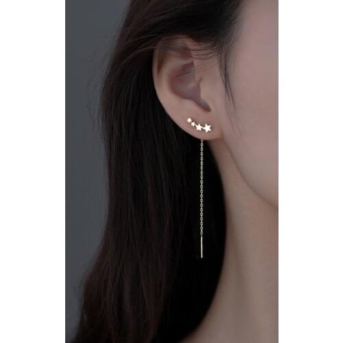 925 Sterling Silver Tassel Long Chain Star Charm Drop Earring For Women Party Wedding Jewelry Accessories eh974