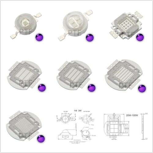 UV Purple LED Ultraviolet Bulbs Lamp Chips 365nm 375nm 380nm 385nm 395nm 400nm 405nm 3W 5W 10W 20W 30W 50W 100W High Power Light