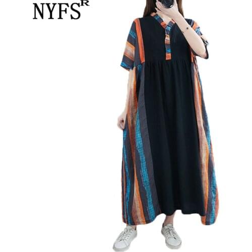 NYFS 2021 New Summer dress Vintage Fungus lace Woman Dress Striped long Dress Vestidos Robe