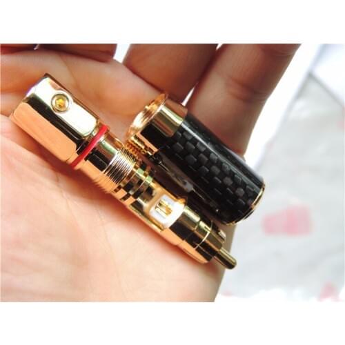 10PCS High quality Copper Carbon fiber RCA Plug Gold Plated Audio Video Adapter Connector