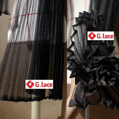 GLace 1Y/Lot Wide1.5M Black pleated mesh fabric DIY organ pleated dress mesh decoration wedding dress lace fabric TX479