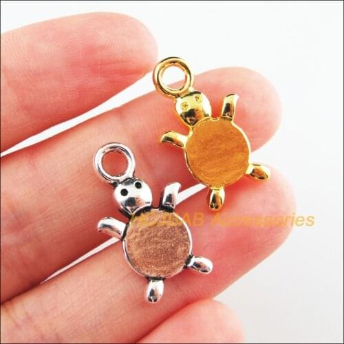 15Pcs Retro Tibetan Silver Tone Gold Color Animal Tortoise Picture Frame Charms Pendants 14x23mm