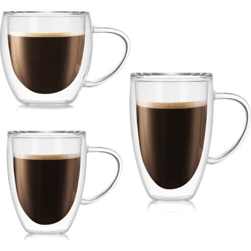 150 250 350ML Double Layers Coffee Mug With Handle Heat Insulation Drinking Cup Milk Tea Cup Transparent Drinkware Great Gift