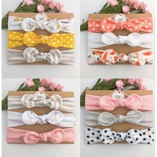 3pcs/set Baby Headband Girls Hair Accessories Cotton Rabbit Ear Turban Bow Elastic Hairband Baby Princess Christmas Day Gifts