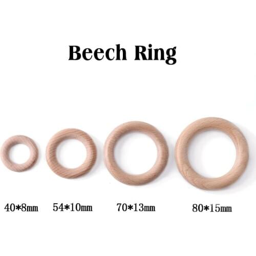 Bpa Free 5Pcs 40/54/70/80mm Beech Wooden Ring Baby Teether Teething Ring Round Ring DIY Pacifier Chain Bracelet Accessorie Toys