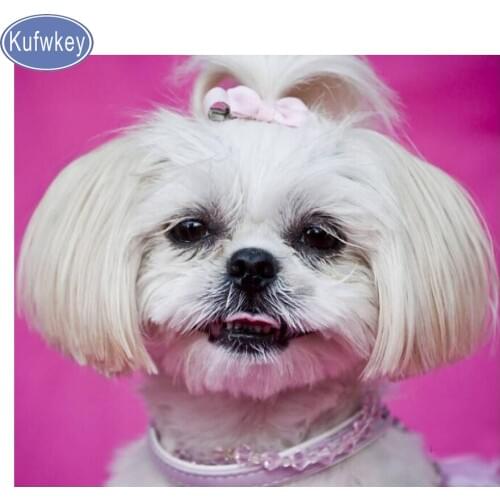 Kufwkey,shih tzu picture diamond mosaic 5d diy diamond painting full Square/round rhinestones dog face painting 3d Embroidery