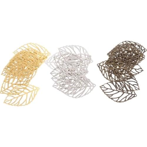 Free shipping Retail 20Pcs Filigree Leaf Metal Crafts Decoration DIY Findings 35x20mm