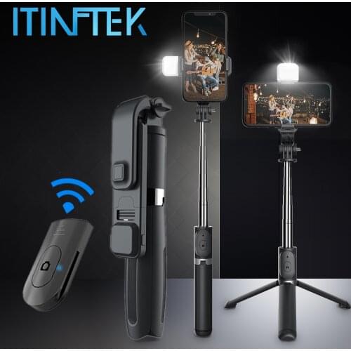 ITINFTEK Wireless Bluetooth Selfie Stick Tripod with LED Fill Light Shutter Remote Control Foldable Mini Tripod for IOS Android