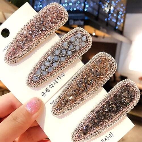1pc Shining Crystal Rhinestone Hair Clip Trendy Geometric Seed Beads Hairgrip Women Girls Barrettes Hairpins Hair Accessories