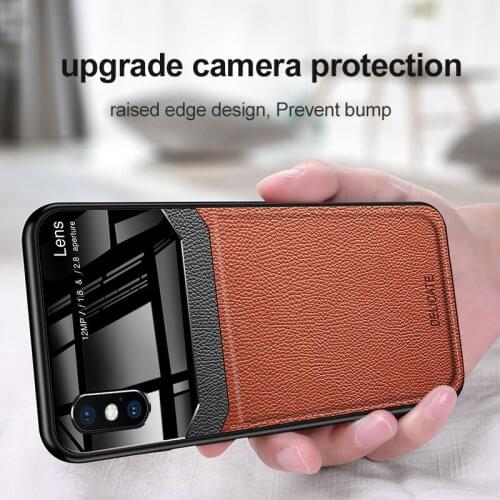 Hybrid Leather + Acrylic Phone Case For iPhone XR XS X XS Max 8 7 6 s Plus 12 Case Luxury Slim Matte Back Hard Protection Cover