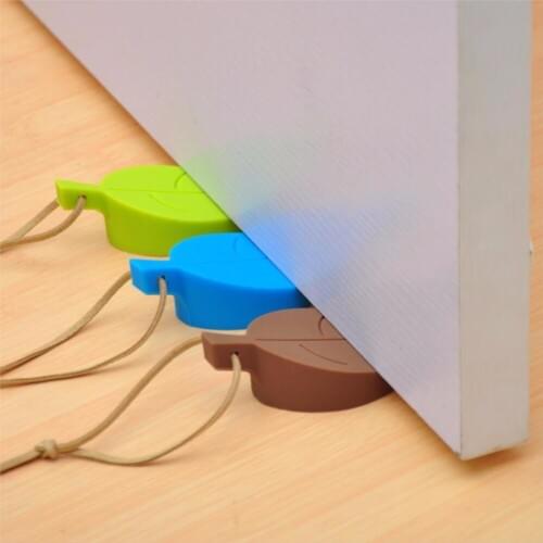 Childrens 4 color cartoon leaf door stopper anti hand device safety supplies food grade silica gel door safety door card