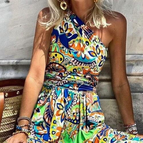 Boho Printed Long Dress Slash Neck One Shoulder High Waist Women Dress Holiday Style Retro Beach Party Fashion Design Dresses